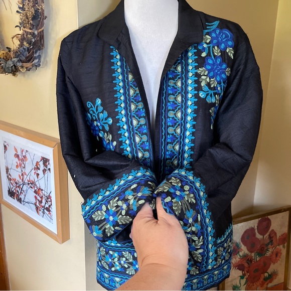 NORM THOMPSON sz Medium Heavy Embroidered Jacket Blazer 100% Raw Silk $138 NWT - Picture 3 of 16